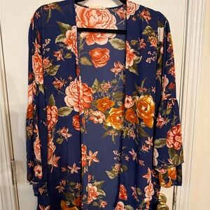 Promesa Floral Kimono in Navy and Coral